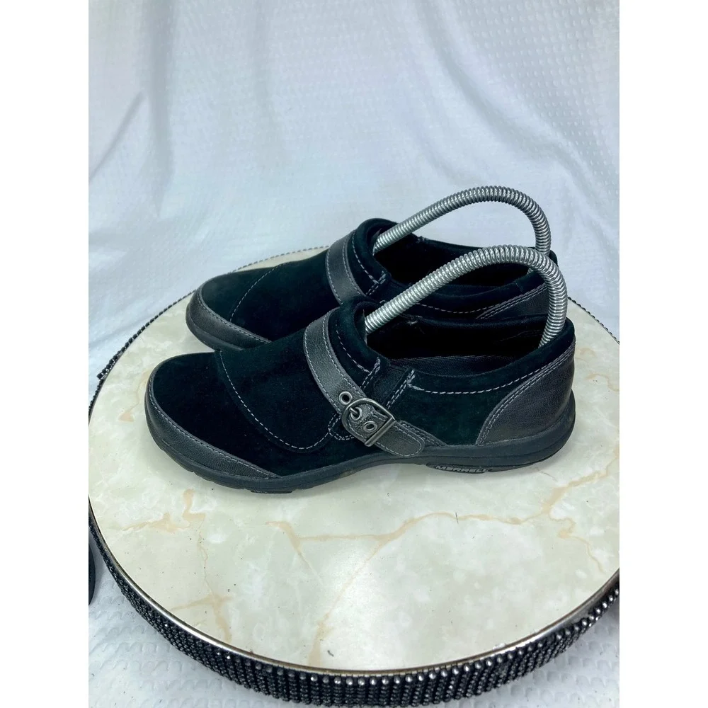 Merrell Dassie Suede Buckle Slip On Loafers Womens 7 Black Casual Walking Shoes